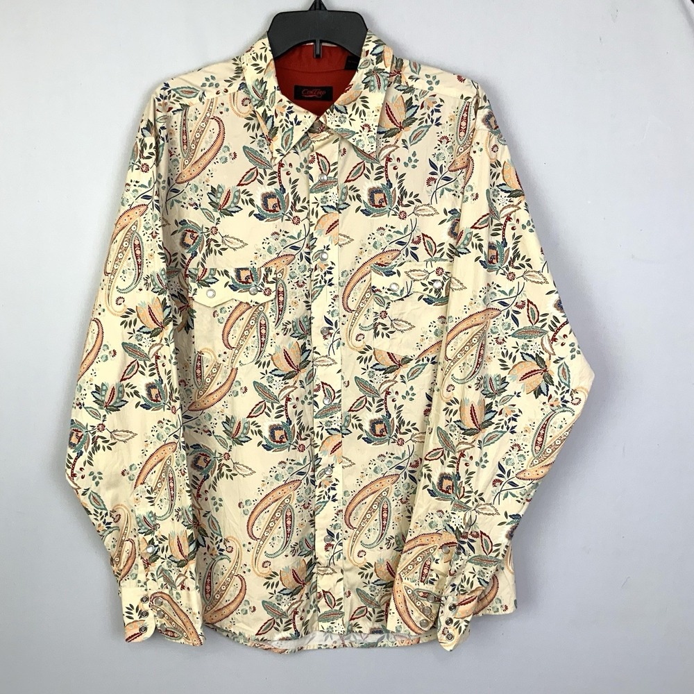 Contigo Sz XL Multicolor Floral Paisley Yellow Pearl Snap Sawtooth Pocket Shirt